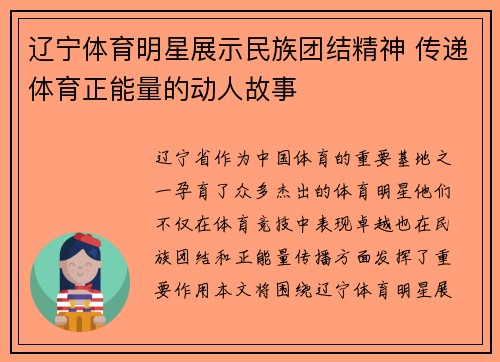 辽宁体育明星展示民族团结精神 传递体育正能量的动人故事